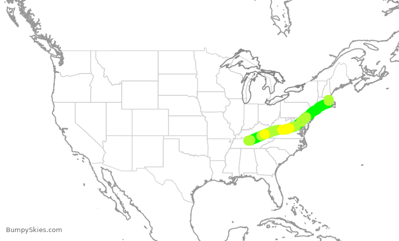 Turbulence forecast map for DAL2509, BNA to BOS