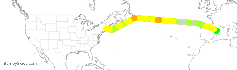 Turbulence forecast map for DAL250, BOS to EBL