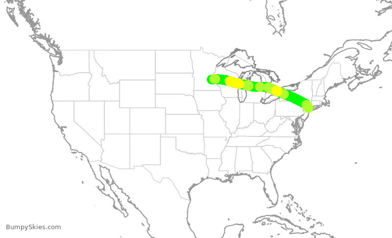 Turbulence forecast map for DAL2510, LGA to MSP