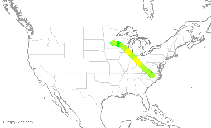 Turbulence forecast map for DAL2519, RDU to MSP