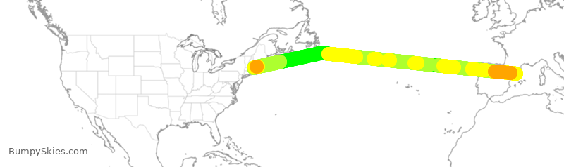 Turbulence forecast map for DAL251, EBL to BOS