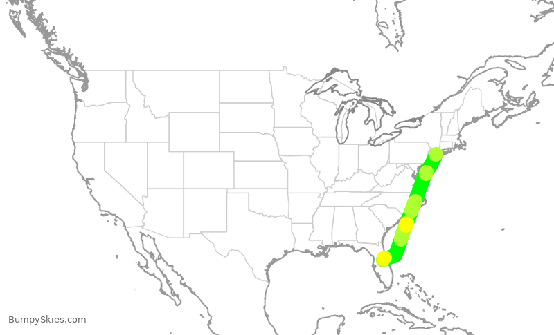 Turbulence forecast map for DAL2520, LGA to MCO
