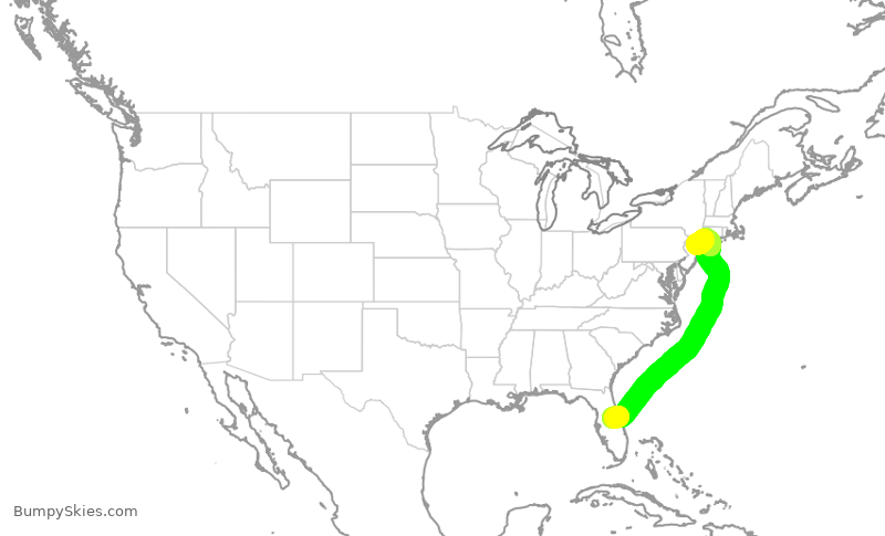Turbulence forecast map for DAL2520, MCO to LGA