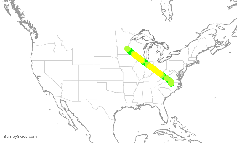Turbulence forecast map for DAL2521, MSP to RDU