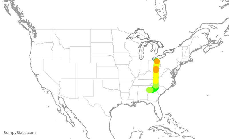 Turbulence forecast map for DAL2523, ATL to CLE