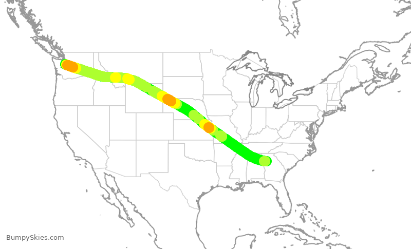 Turbulence forecast map for DAL2524, ATL to SEA