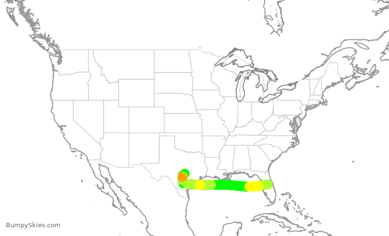 Turbulence forecast map for DAL2524, MCO to AUS