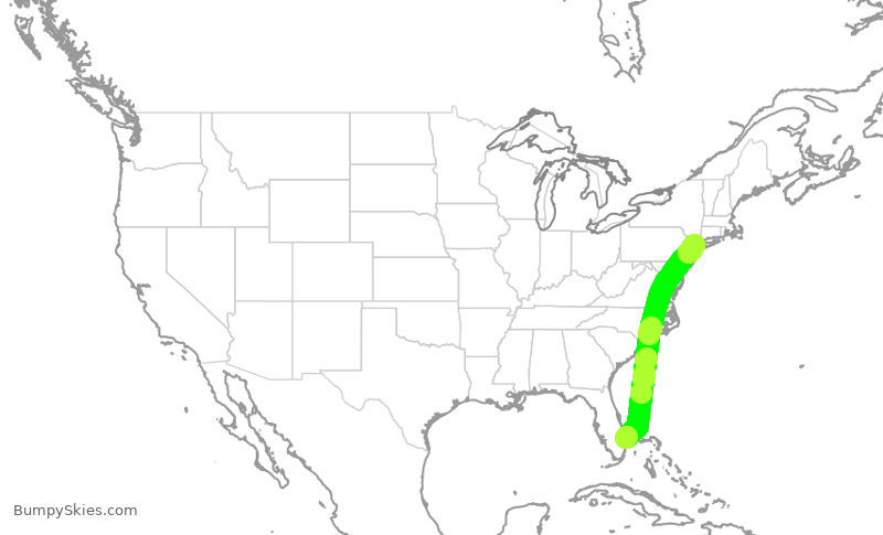 Turbulence forecast map for DAL2526, KDJT to LGA