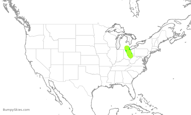 Turbulence forecast map for DAL2535, DJT to DTW