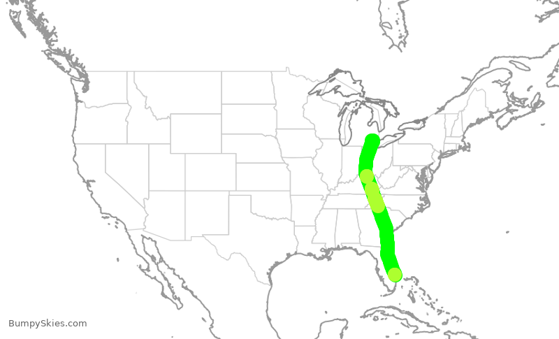 Turbulence forecast map for DAL2535, DTW to KDJT