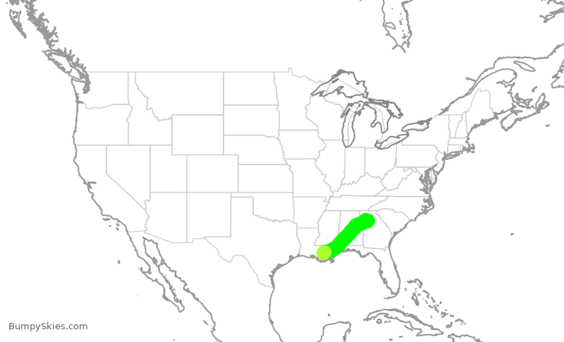 Turbulence forecast map for DAL2542, ATL to MSY