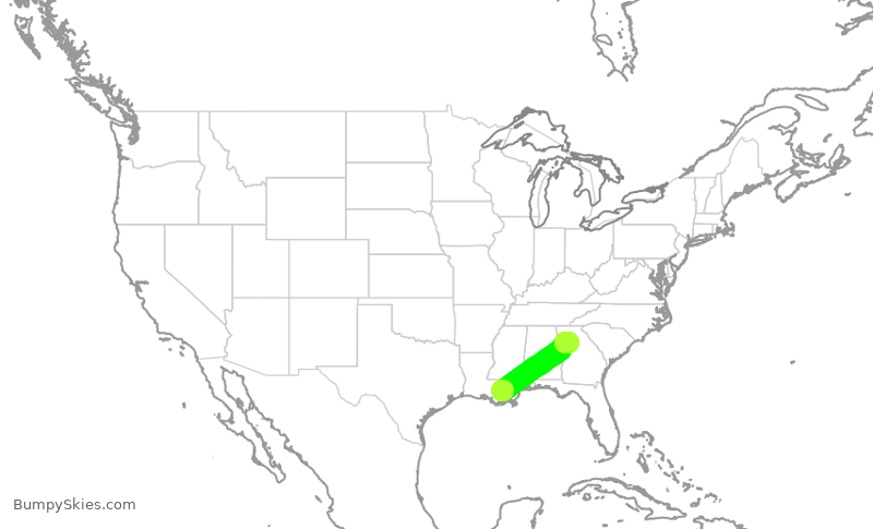 Turbulence forecast map for DAL2542, MSY to ATL