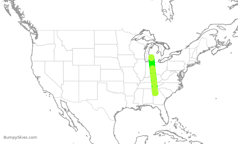 Turbulence forecast map for DAL2547, ATL to GRR