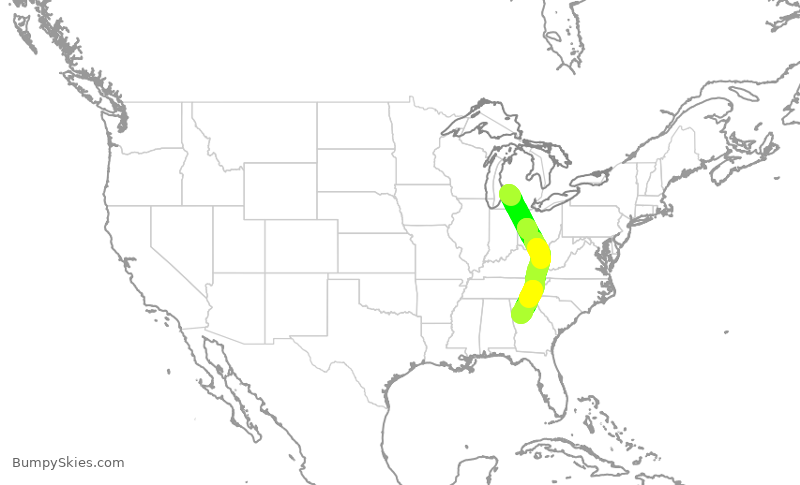 Turbulence forecast map for DAL2547, GRR to ATL