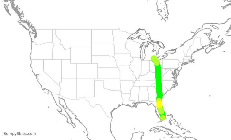 Turbulence forecast map for DAL2548, MIA to DTW