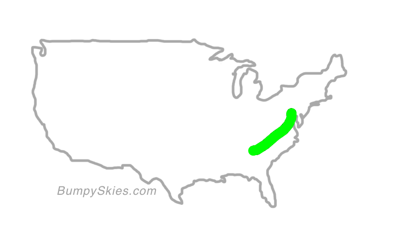 Map of continental US with illustrated flight path and turbulence forecast (described in text below)