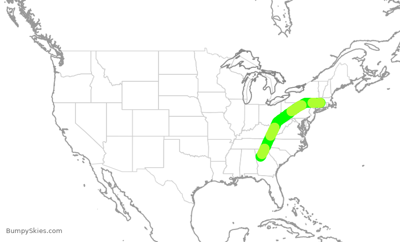 Turbulence forecast map for DAL2554, BDL to ATL