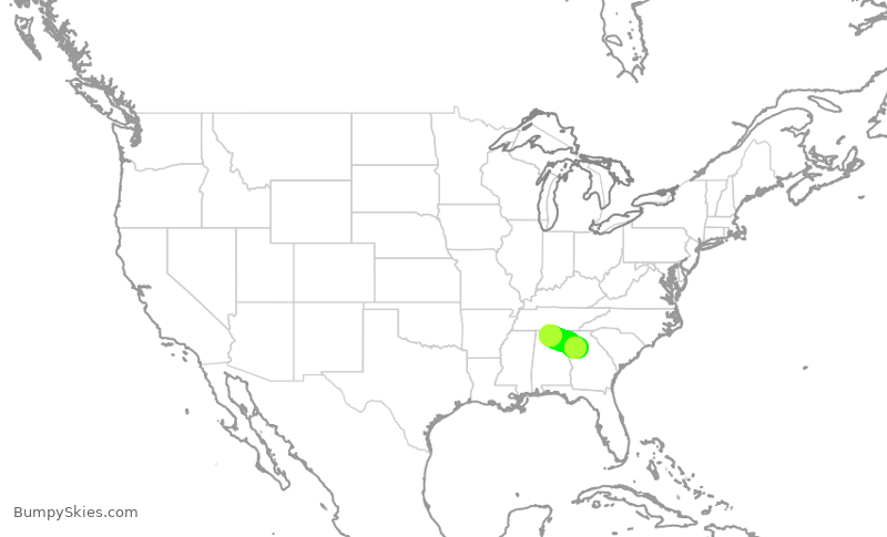 Turbulence forecast map for DAL2556, HSV to ATL