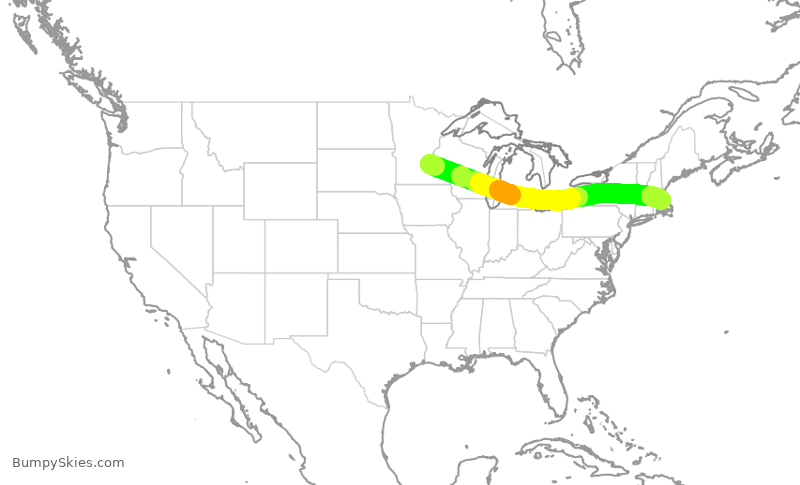 Turbulence forecast map for DAL2558, MSP to BOS