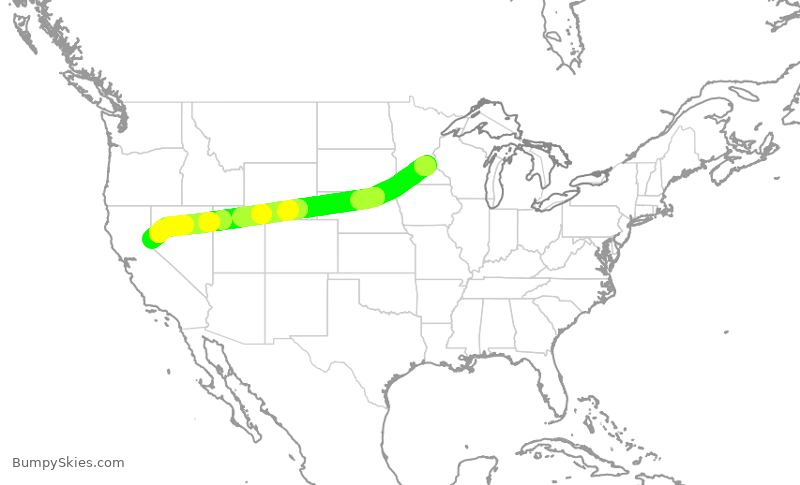 Turbulence forecast map for DAL2560, MSP to RNO