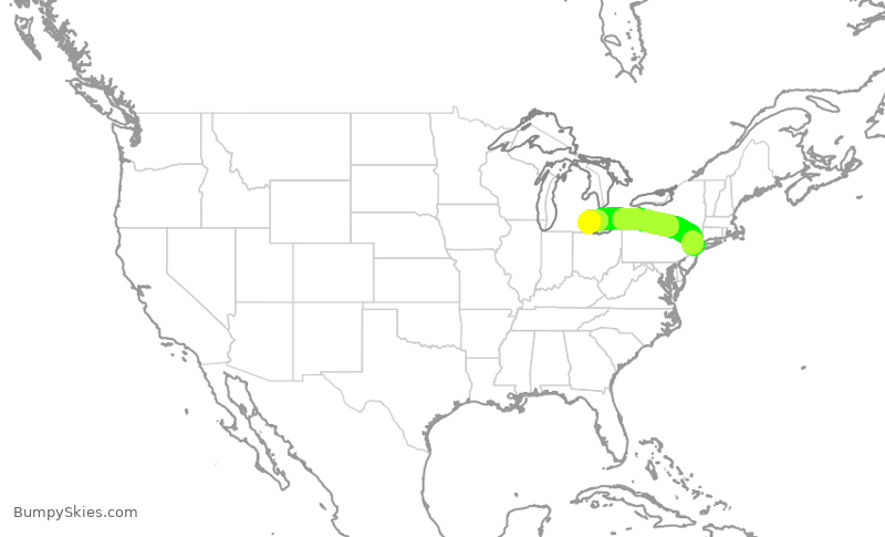 Turbulence forecast map for DAL2567, EWR to DTW