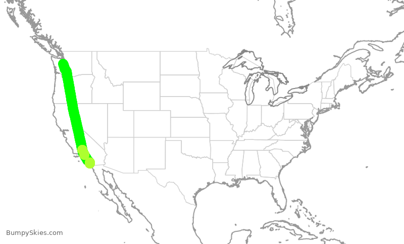 Turbulence forecast map for DAL2572, SEA to SAN