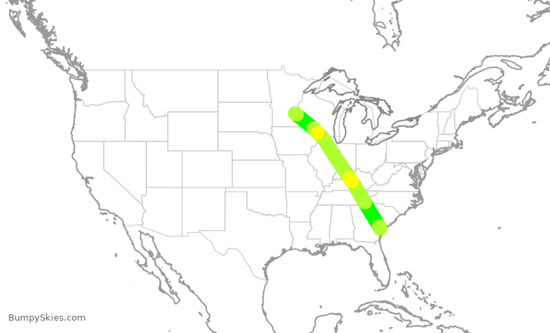 Turbulence forecast map for DAL2574, MSP to SAV