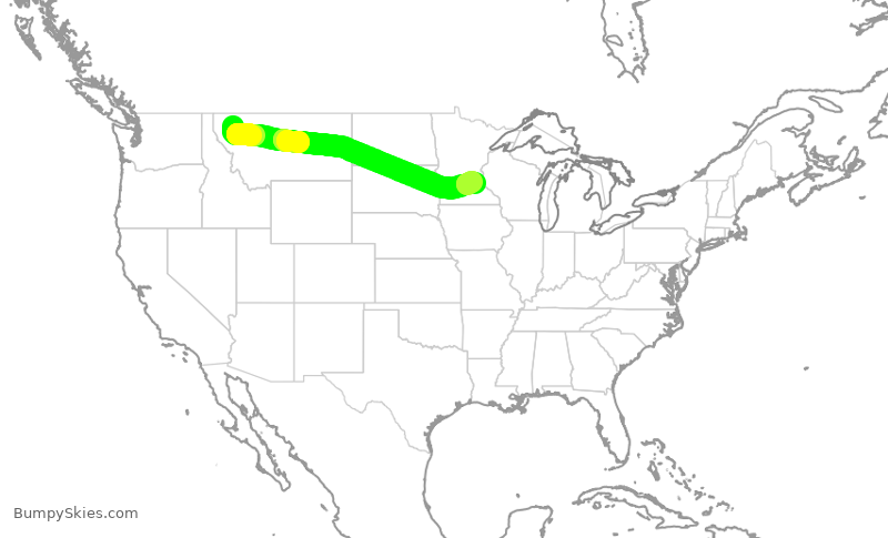 Turbulence forecast map for DAL2575, FCA to MSP