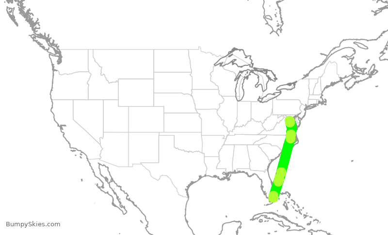 Turbulence forecast map for DAL2576, DCA to MIA