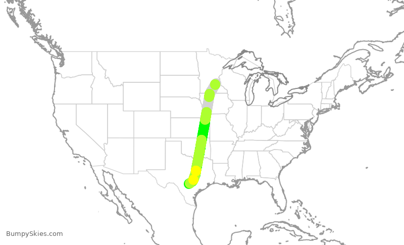 Turbulence forecast map for DAL2580, MSP to SAT