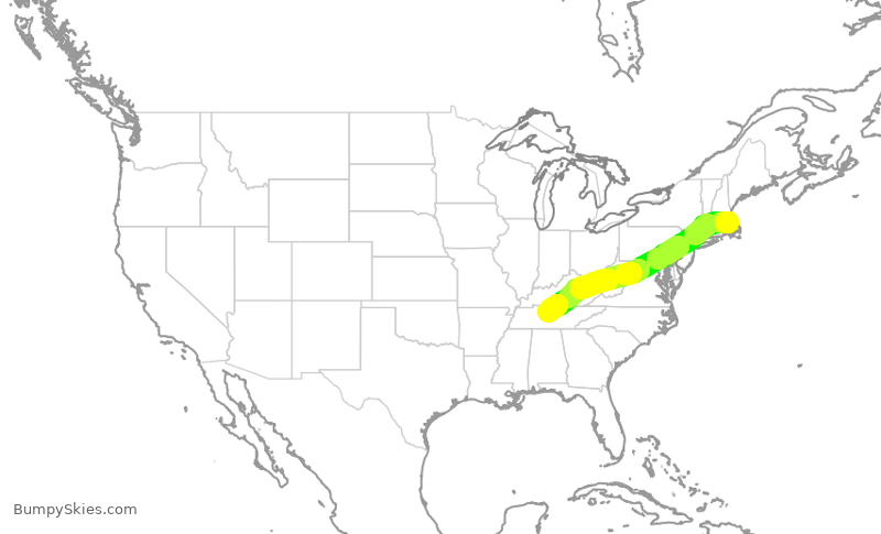 Turbulence forecast map for DAL2586, BOS to BNA
