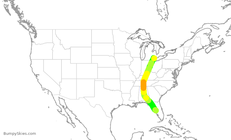 Turbulence forecast map for DAL2587, DTW to TPA