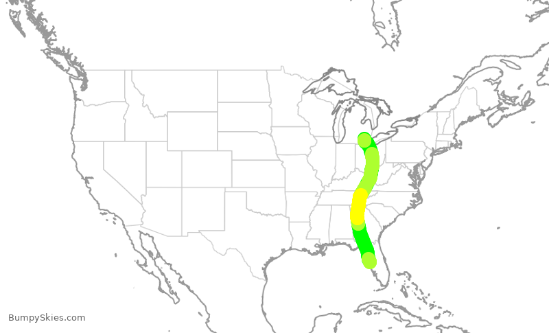 Turbulence forecast map for DAL2587, TPA to DTW