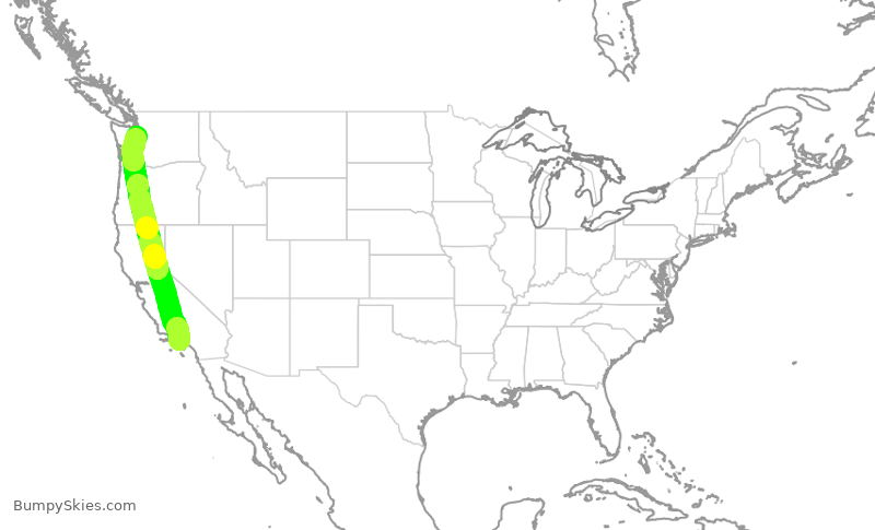 Turbulence forecast map for DAL2606, LAX to SEA