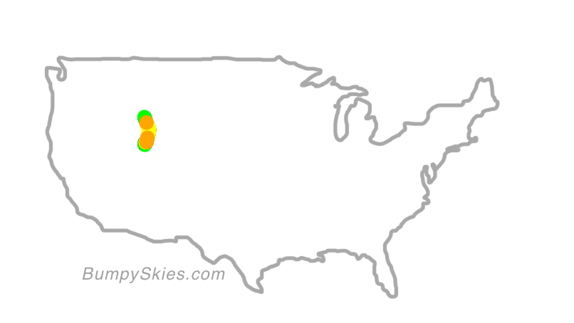 Map of continental US with illustrated flight path and turbulence forecast (described in text below)