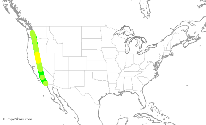 Turbulence forecast map for DAL2613, SEA to SAN