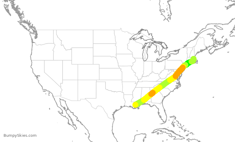 Turbulence forecast map for DAL2616, MSY to BOS