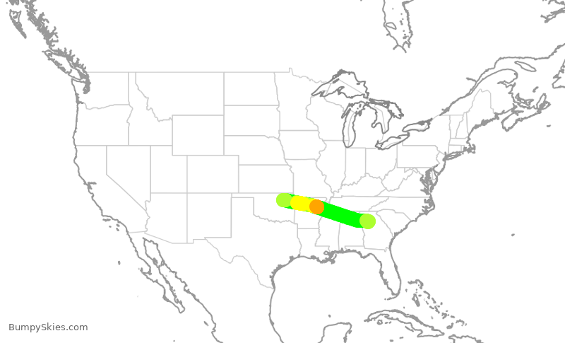 Turbulence forecast map for DAL2620, ATL to TUL