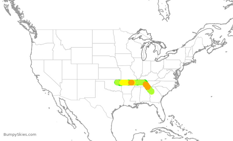 Turbulence forecast map for DAL2620, TUL to ATL
