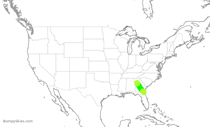 Turbulence forecast map for DAL2627, ATL to JAX