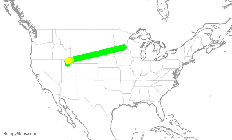 Turbulence forecast map for DAL2628, MSP to SLC
