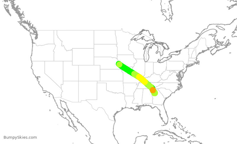 Turbulence forecast map for DAL2632, ATL to OMA