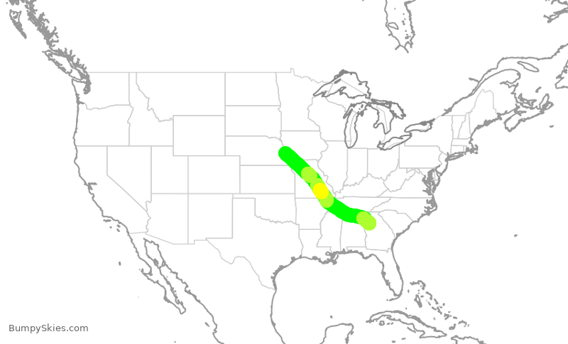 Turbulence forecast map for DAL2632, OMA to ATL