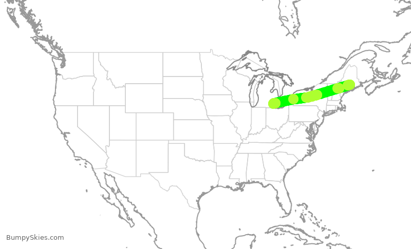 Turbulence forecast map for DAL2636, BGR to DTW