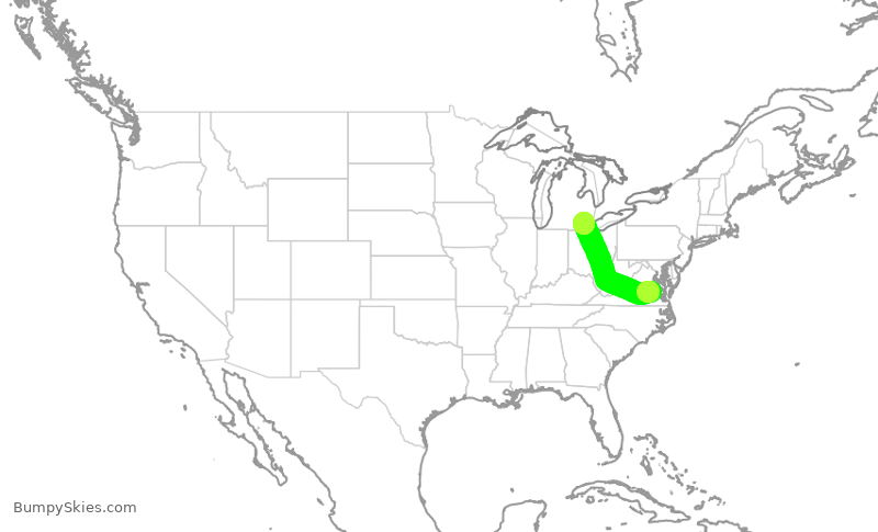 Turbulence forecast map for DAL2636, RIC to DTW