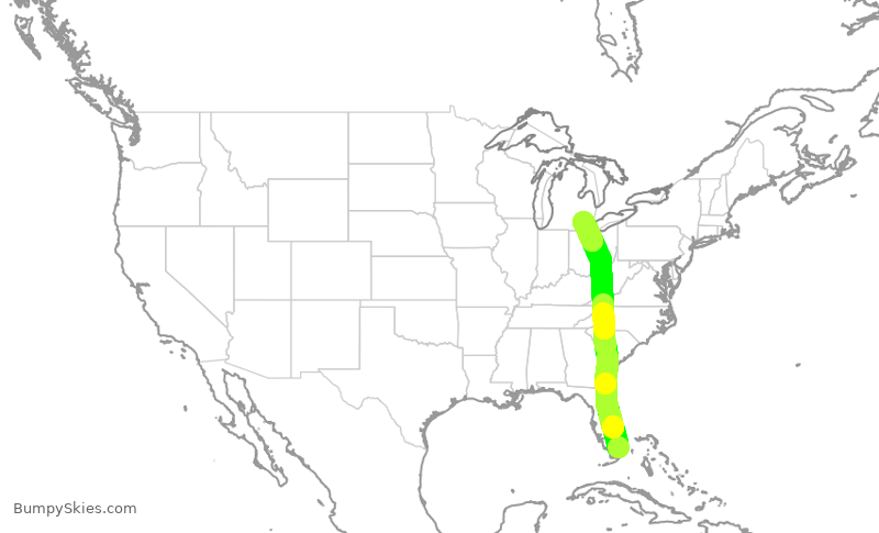 Turbulence forecast map for DAL2638, MIA to DTW