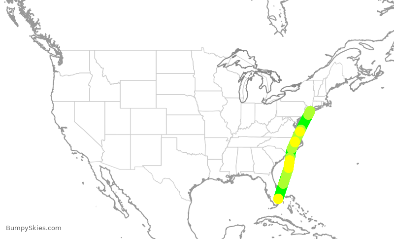 Turbulence forecast map for DAL2641, FLL to JFK