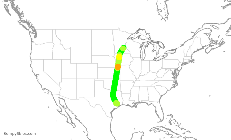 Turbulence forecast map for DAL2644, MSP to IAH