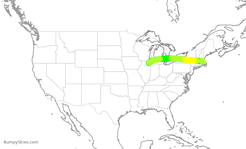 Turbulence forecast map for DAL2646, BOS to ORD