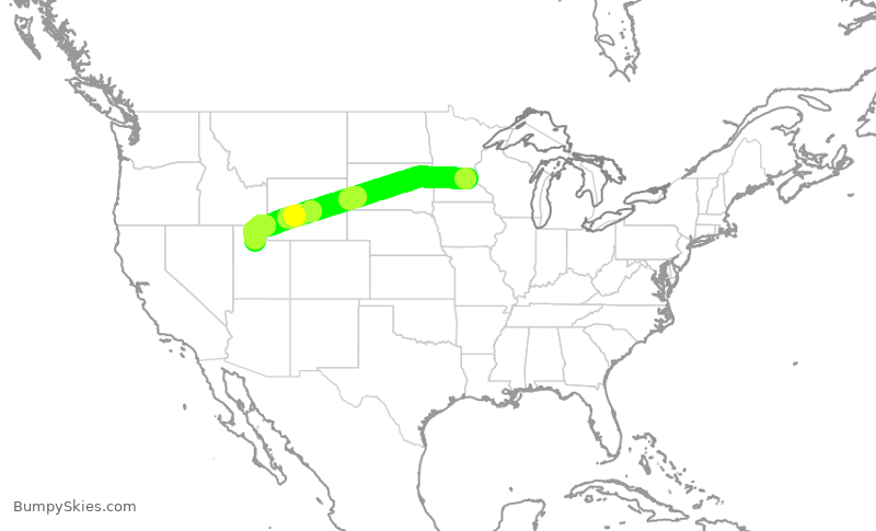 Turbulence forecast map for DAL2651, MSP to SLC